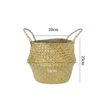 woven bamboo storage basket 접는 옷 세탁 바구니 빨대 고리버들 등나무 seagrass belly garden flower pot plant basket, 4(26x23cm)