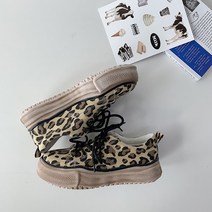 DFMEI 불규칙 구두 옆으로 구식 레오파드 구두 두꺼운 밑창 캔버스 신발
