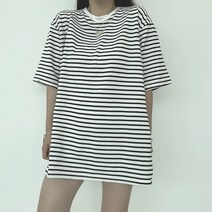 남녀공용 빅사이즈 세인트 단가라 쭈리 스트라이프 오버핏 여름데일리 반팔티