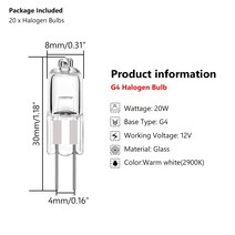 해외 TSLEEN 20PCS 슈퍼 밝은 G4 12V 20W 텅스텐 할로겐 전구 램프 조명 실내 분명 내구성, 한개옵션0
