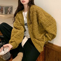 스타일아유 여성 다이아몬드 브이넥 면패딩 가디건 사무실 재킷 퀼팅 두꺼운 윗도리 누빔 코튼점퍼