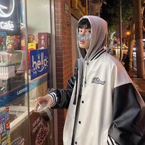 남여 봄 가을 항공점퍼 레더자켓 야구점퍼 배색 가죽자켓 오버핏 루즈핏 남친룩 빅사이즈 빅핏 캐주얼