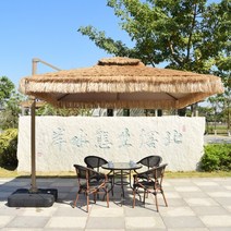 각도 조절 밀짚 파라솔 초가 지푸라기 대형 야외 옥상 감성 캠핑 그늘막, 철제 3m 바나나우산+대리석받침