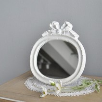 꼬떼따블 피카부 가로 타원 엔틱 화이트리본 프렌치 엔틱 탁상거울 벽거울 (29x30)