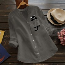 아사면 바스락 블라우스 풍기인견 베이비돌 시어커서 셔츠 남방 women cat shirt linen blouse long sleeve kawaii blouse tops 옷