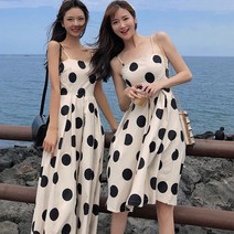 여성 여름 도트 끈나시 원피스 민소매 어깨끈나시 떙떙이 롱원피스