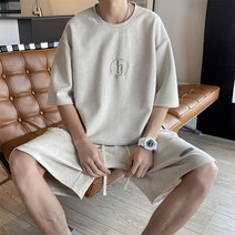 주니어반팔티 중량 문착 스웨이드 가죽 반팔티세트 남자 여름 트렌드 풀세트 의류 A353P80 통제함 4997645781