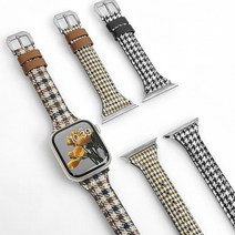 엔터콘 애플워치 9 SE 울트라 2 8 7 슬림 체크 가죽 버클 싱글투어 스트랩 밴드, 41/40/38mm, 블랙/브라운 그리드