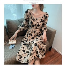 잇츠스타일 스퀘어 오프숄더 블랙플라워 아이보리 쉬폰 원피스