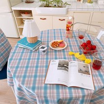 제이드 체크 방수 식탁보 테이블보 원형 사각 2인 4인 6인 빈티지체크 캠핑테이블보 홈카페 파티, 4인(정사각) 140X140cm, 블루