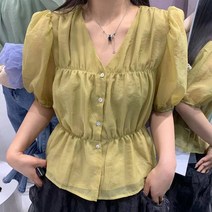 주름 쉬폰 브이넥 여름 블라우스 하늘비즈 C31 F792J383