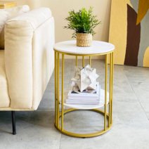 원형 미니 대리석 사이드테이블 거실 협탁 2단 골드