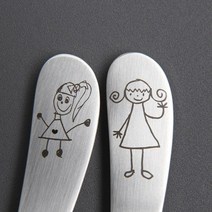 답례품 우리아이 손그림 수저세트 2종 / 3종 이니셜 이름인쇄, 어린이(스푼포크젓가락3P)(+5000), 도트포장지(개당650원추가)