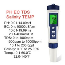 측정기 수질 호환 디지털 PH TDS EC 미터 염분 온도 테스터 전도도 워터 필터 순도 펜 백라이트 포함 5 in 1 50%, with backlight