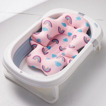 욕조 Baby Bathtub Cushion Pad Accessories Portable Newborn Anti-slip Seat Shower Support Mat Items, [03] blue rainbow