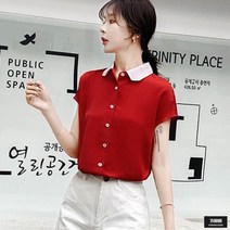 가바바 여성 블라우스 카라 투톤배색 심플 반팔 블라우스 G45957