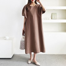 경스홀릭 린넨 퍼프소매 루즈핏 롱원피스 데일리룩 빅사이즈 임부복