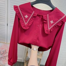 인형 카라 쉬폰 공주풍 프레피룩 자수 화이트 여행룩 바캉스룩 하객룩 돌잔치룩 블라우스