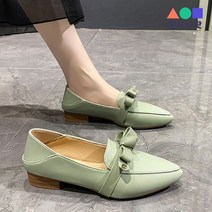 몬드스팟 2.5cm 여성 스텔레토힐 미들 우드굽 리본 플랫 단화 로퍼 그린 (DM506)