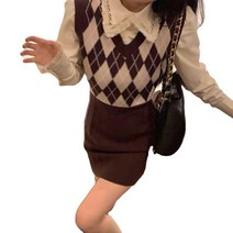 ANKRIC 봄 원피스 순욕 얌전한 퀼팅 원피스 셔츠 세트