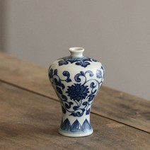 화병Jingdezhen 골동품 언더글레이즈 파란색과 흰색 도자기 손으로 그린 미니 물 꽃병 쿵후 티 테이블 가정, 05 J