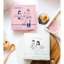 [당일발송] 핸드메이드 캐릭터 2종 에그타르트 베이킹 쿠키 포장 상자 (5개입), 화이트(5개입) + 포크(10개입)