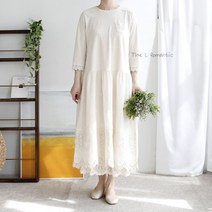 레아린넨 여성 수수꽃 7부소매 레이스 원피스