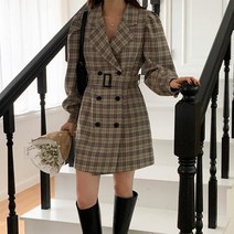 더블버튼 디자인 클래식 체크 미니원피스 10대 여친룩
