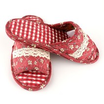 BOFO 여성용 거실 천 슬리퍼 퀼트 면 실내화, 더블형-2번 레드안개꽃