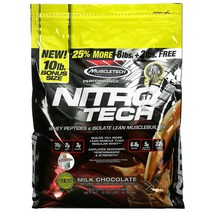 MuscleTech Nitro Tech 유청 펩타이드 및 분리 순근육 형성제 밀크 초콜릿 454kg 10lbs, 2.2 파운드