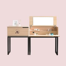 베니뷰 수납 스틸 접이식 거울 화장대 보조장 세트, 화이트