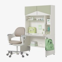 한샘 티오 그로우 홈플랩도어 일반책상세트 5단 120x75cm+링고S 고정중심봉DIY(발받침), 책상_내추럴오크+그린/의자_베이지(H)