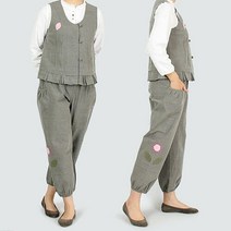 다흰2708봄가을-여성 핑크플라워 조끼세트 생활한복 개량