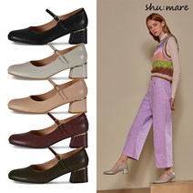 슈마레 천연소가죽 라운드 매리제인 펌프스