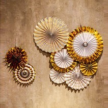 [지호] 크리스마스 플라워팬 6개세트/ 페이퍼팬 페이퍼휠 파티팬 크리스마스장식, 플라워팬 6개세트_골드