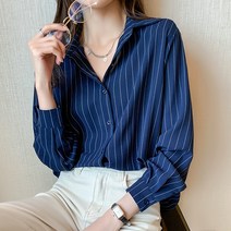 위위브렌 여성용 스트라이프 캐주얼 긴팔 셔츠 블라우스