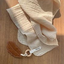 리코타입 얇은블랭킷-2중 거즈 원단 아기 낮잠/애착 이불 외출+나뭇잎장난감 우드링, 베이지