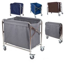 접이식 세탁물 수거함 카트 호텔 병원 사우나 타올, 정사각형 브라운+가방