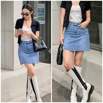 어스뷰티 여성 A라인 연청 데님 스커트 청치마