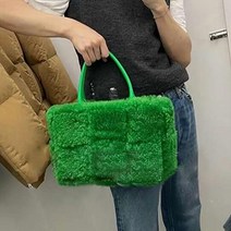 털 가방 겨울 수제 명품 퍼가방 모피 럭셔리 디자이너 양고기 양모 짠 토트 핸드백 녹색