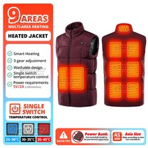 캠핑보일러 차박 텐트 온수 난방 겨울 히터 9 개의 가열 부위가 있는 남녀용 자가 발열 재킷 보온 사냥 여행 캠핑 낚시 패션 열선 조끼, [09] 7XL 120-130KG, [10] 2023-9 RD Single SW