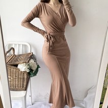 마인드 브이넥 머메이드 벨트 랩원피스