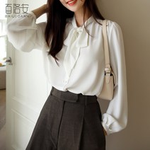 검정색긴팔셔츠 벨로암 리본 넥셔츠 여성 디자인감각 상의 가을옷 오피스 와이드 루즈핏 슬림핏 소매 와이셔츠 2599254633