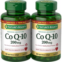 Natures Bounty CoQ10 200mg 심장 건강 및 세포 에너지 지원 160정, 80 카운트(2팩)