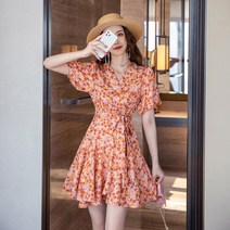 Maidefei 여름 잔꽃무늬 미니 원피스