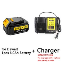 DeWalt 18V 6Ah MAX XR 18650 배터리 전동 공구 교체 용 DCB184 DCB181 DCB182 DCB200 20V 6A 충전기 포함, [04] 1pcs60Ah 1c