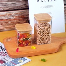 인블룸 원목뚜껑 사각 내열유리병 2종 택1, 480ml