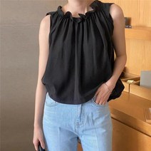 꾸안꾸 여성 블라우스 디자인 슬리밍 주름 민소매 쉬폰 셔츠 여름 인형 탑