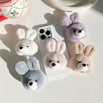 파스텔 털 토끼 버니 얼굴 인형 그립톡, 핑크