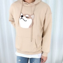 오마보이 남성용 오버핏 시바견 패치 후드티